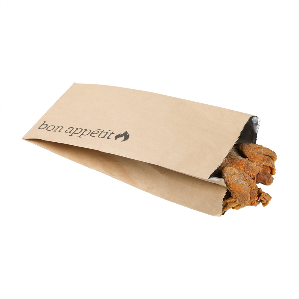 Eco-Friendly Kraft Paper Foil Bags with Bon Appetit Print - 1/2 Gallon Size (6.5