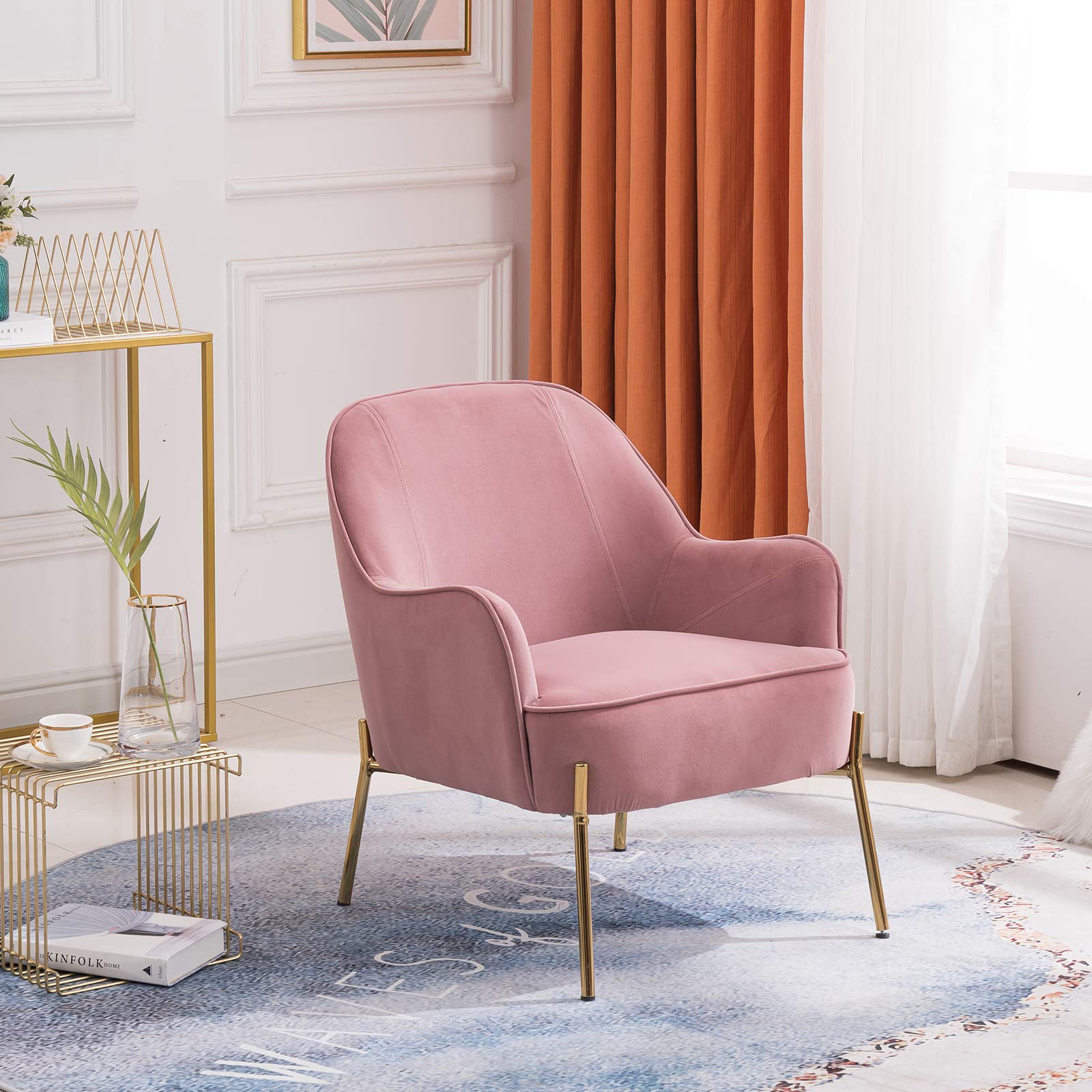 Velvet Accent Chair with Gold Legs - Modern Upholstered Armchair for Bedroom, Living Room & Vanity | Ergonomic Lounge Chair with Adjustable Feet for Home Office & Reading Nook