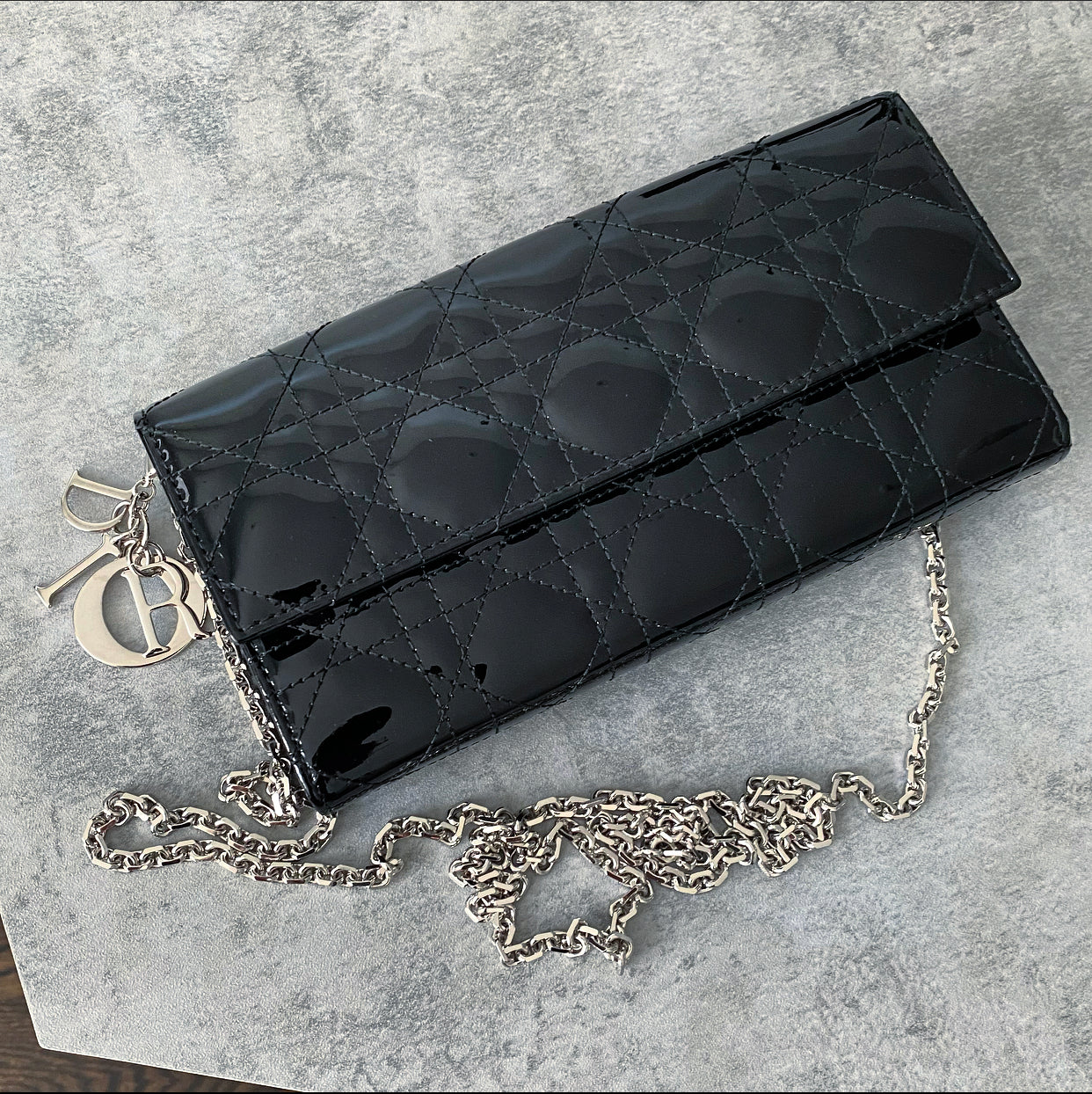 Dior Black Patent Leather Cannage Lady Dior Wallet on Chain WOC Crossbody Bag for Women | Perfect for Evening Parties, Date Nights & Special Occasions