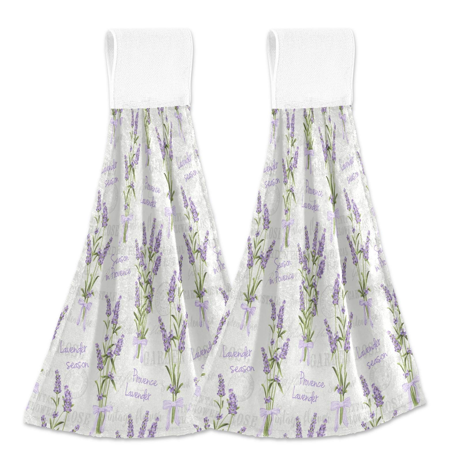 Vintage Spring Lavender Floral Hand Towels 2 Pack - Absorbent Cotton Kitchen Dish Towels with Hanging Loop, Retro Purple Floral Design for Bathroom, Kitchen & Home Decor (Perfect for Gifts, Housewarming & Farmhouse Style)