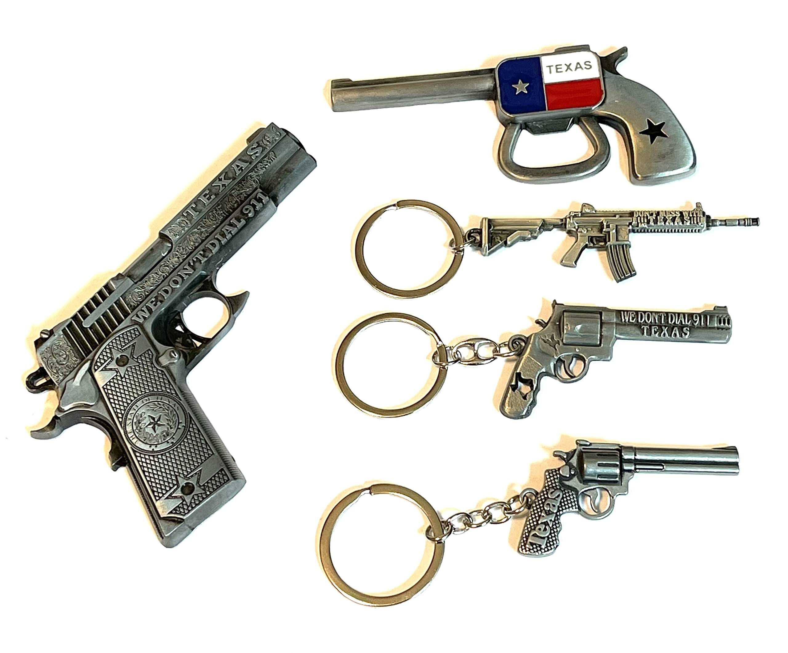 Texas Souvenir Collectible Guns & Pistol Keychains and Magnets Set - 3 Keychains & 2 Magnets - Perfect for Gifts, Travel Keepsakes, and Home Decor