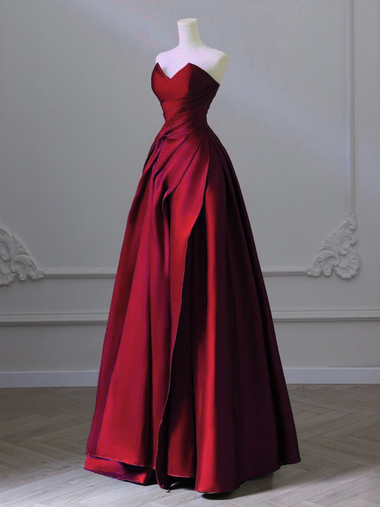 Elegant A-Line V-Neck Burgundy Satin Long Prom Dress for Women - Perfect for Formal Events, Evening Gala & Homecoming Dance