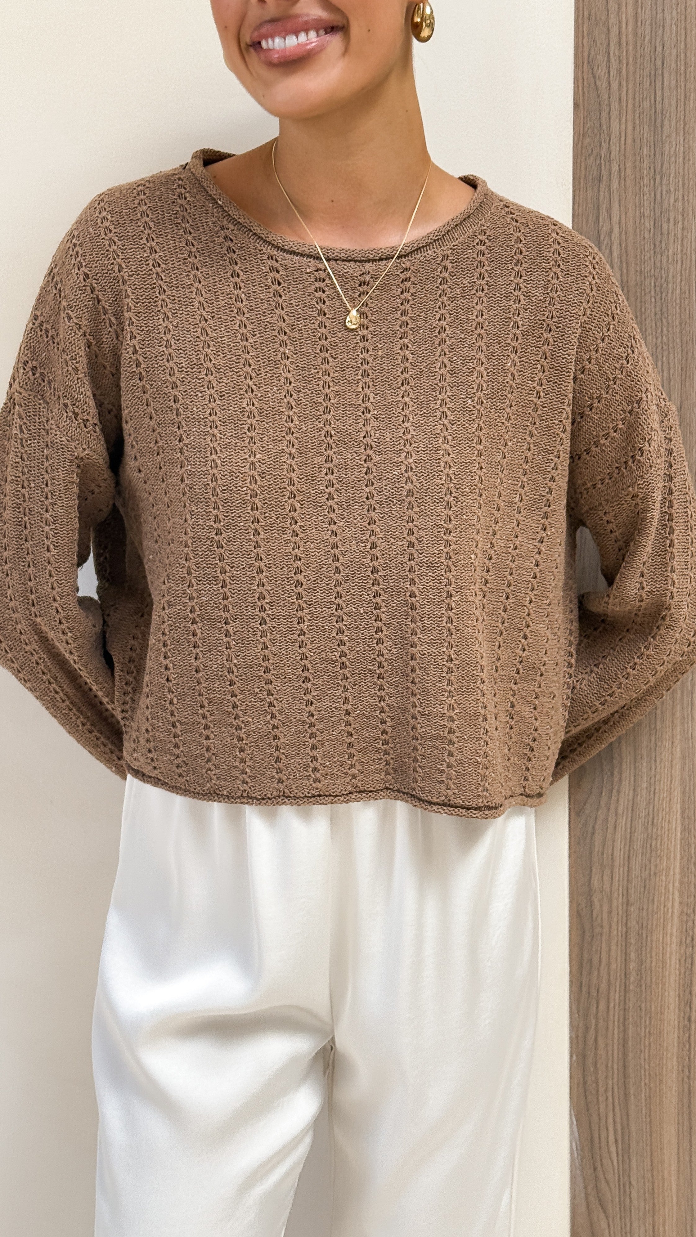 Lydia Jumper Women's Knit Sweater - Soft Toffee Brown Pullover for Fall & Winter | Cozy Casual Wear for Office, Dates & Weekend Outings