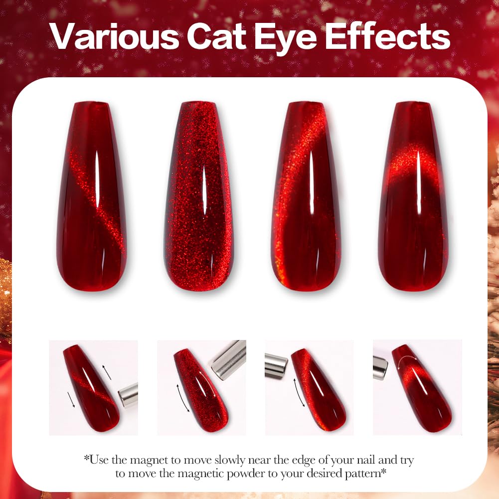 Wine Red Cat Eye Gel Nail Polish with Magnetic Effect - Shimmering Glitter Gel Polish for Salon & DIY Manicures at Home (0.34 Fl Oz) - Perfect for Parties, Weddings & Special Occasions