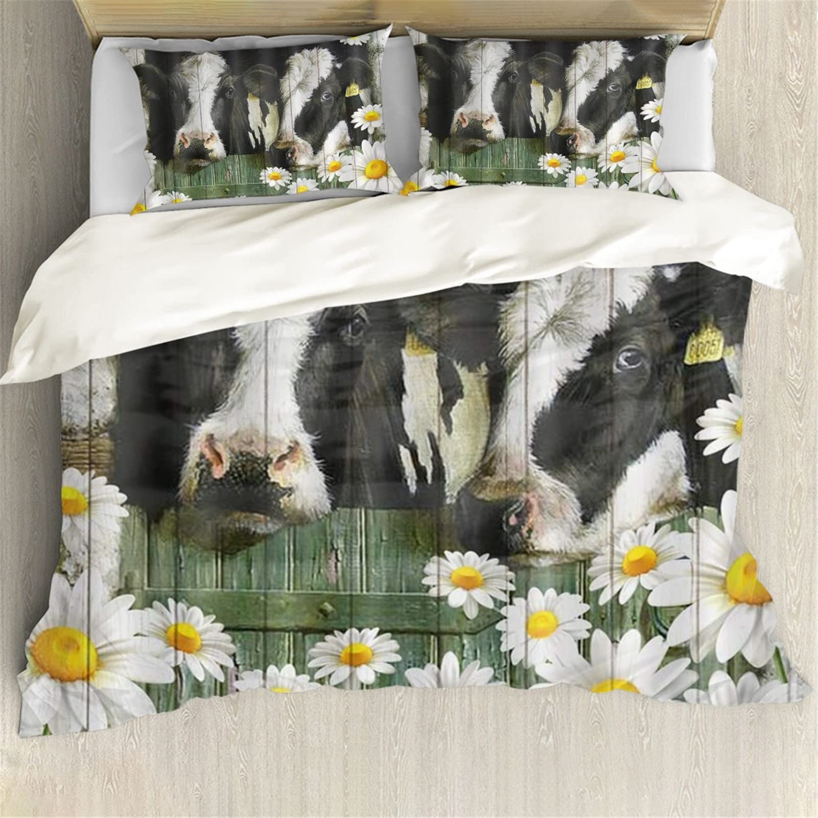 Salabomia Luxury Bedding Set - Soft Comforter Cover with 2 Pillow Shams, Cow & Daisy Print Quilt Cover for Kids' Bedroom | Perfect for Nursery, Toddler Room & Cozy Sleep