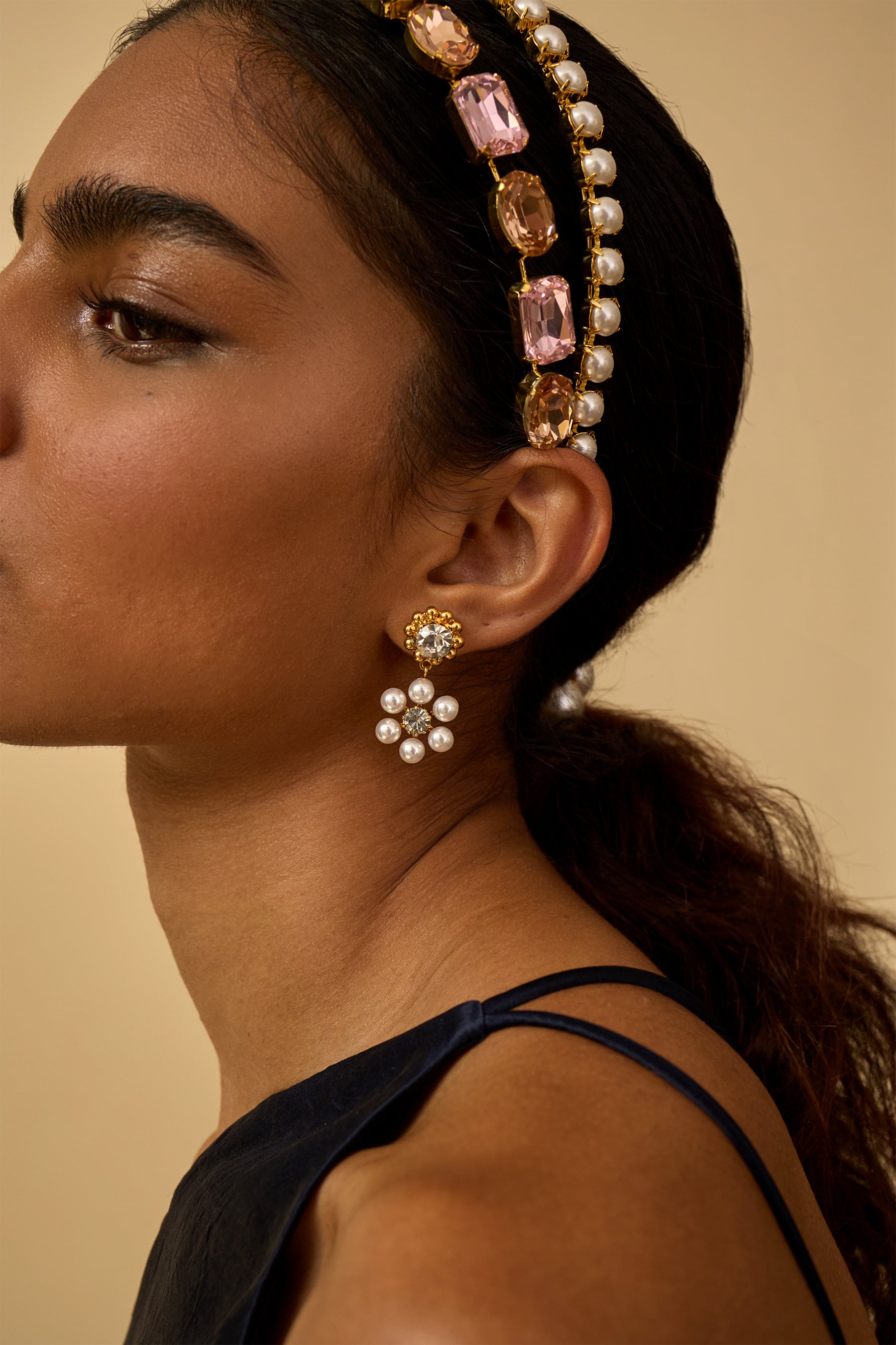 Elegant Hannah Floral Pearl & Crystal Drop Earrings for Women | Dainty Bridal Jewelry, Wedding Accessories, Party & Evening Wear