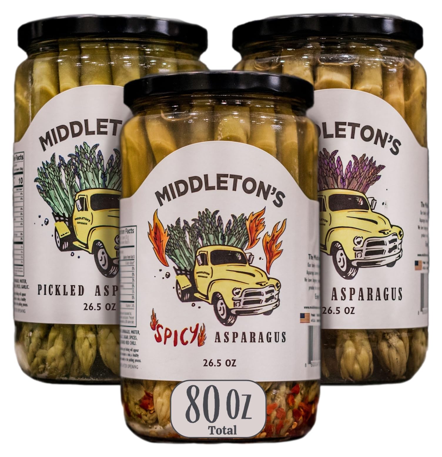 Middleton Farms Pickled Asparagus Variety Pack - Farm Direct Purple, Green & Spicy Asparagus in Glass Jars (Set of 3, 26.5oz Each) - USA Made, Farm to Table Freshness - Perfect for Charcuterie Boards, Gifts & Gourmet Cooking
