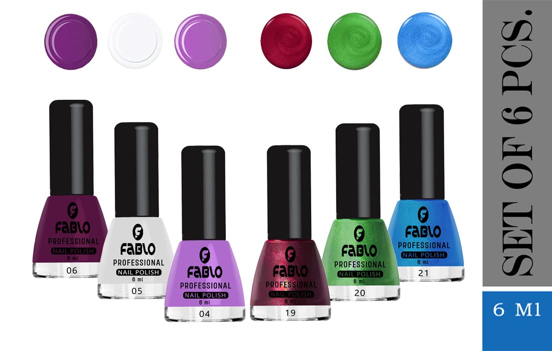 FABLO 6 Colors Nail Polish Set - Long Lasting Nail Paint Kit for Women, Non-Toxic & Quick Dry (A02 Summer-Winter Collection, Shades ST2-7) - Perfect for Manicures, Pedicures, Home Salon & Party Nail Art