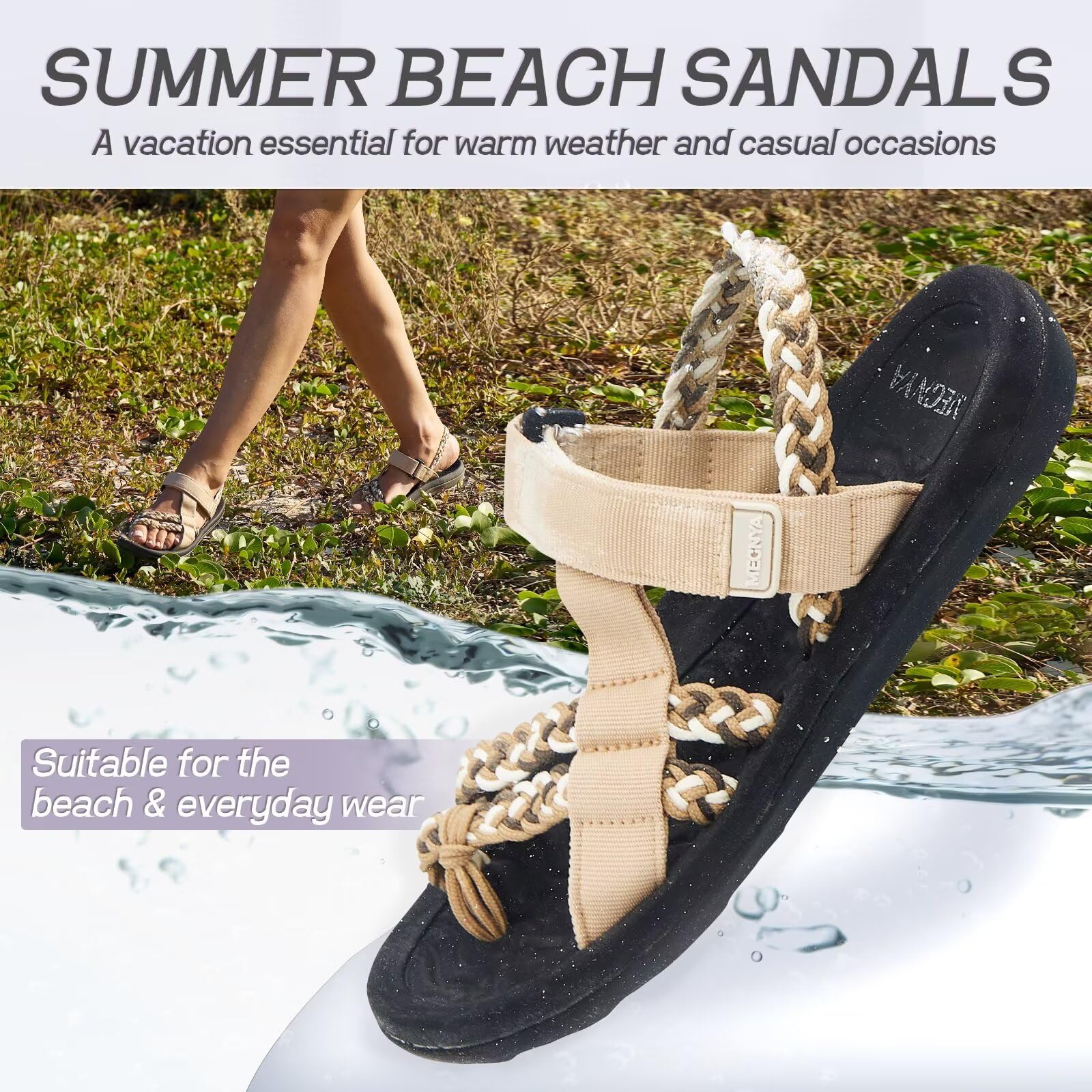 Women's Hiking Sandals with Arch Support - Comfortable Athletic Flip Flops for Walking, Beach & Outdoor Adventures - Adjustable Hook & Loop Straps for Secure Fit - Perfect for Vacation, Travel & Water Activities