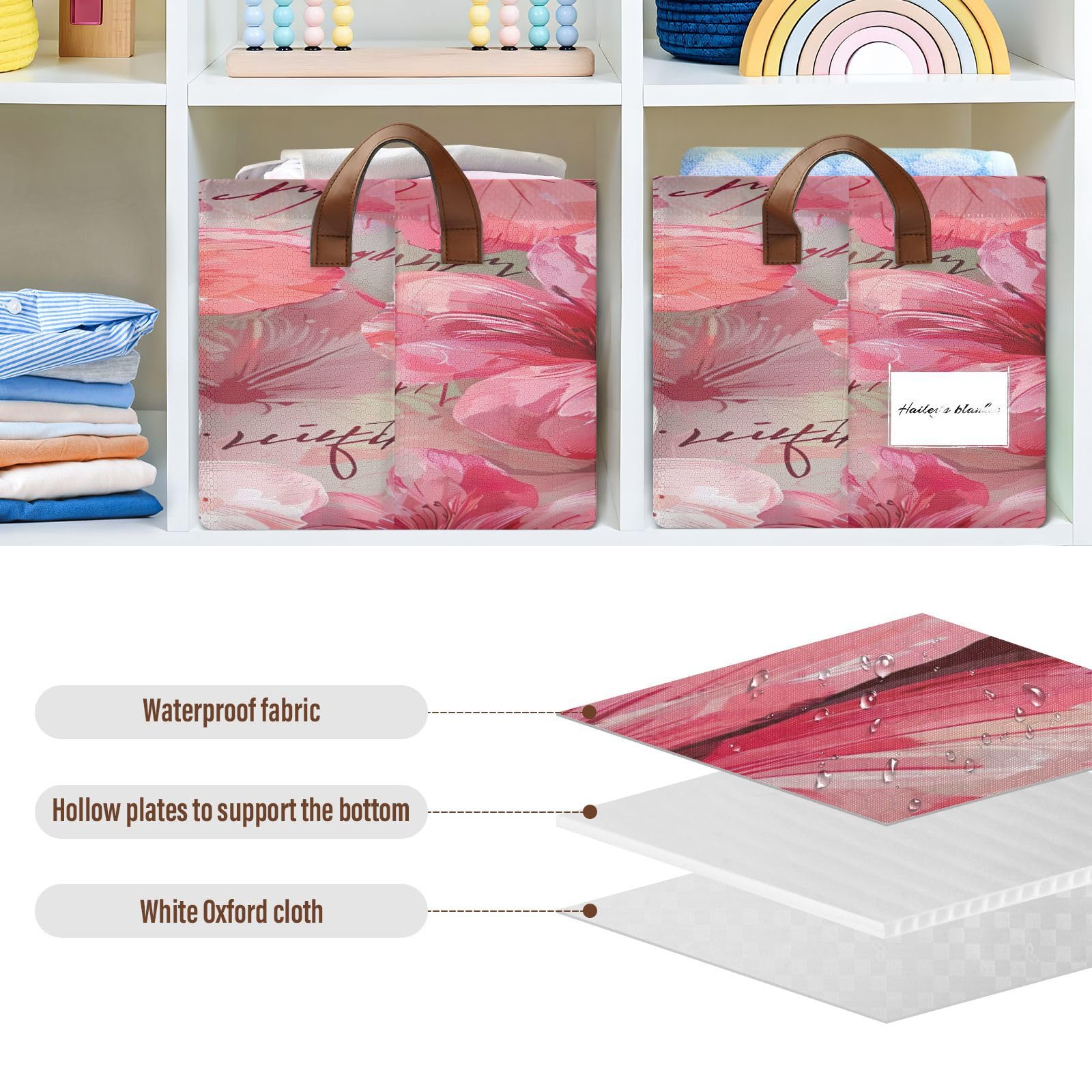 Red Fabric Storage Bins with Handles - 2 Pack Organizing Baskets for Books, Toys, Closet Shelves | Perfect for Home Organization, Nursery, Playroom & Bedroom Storage Solutions