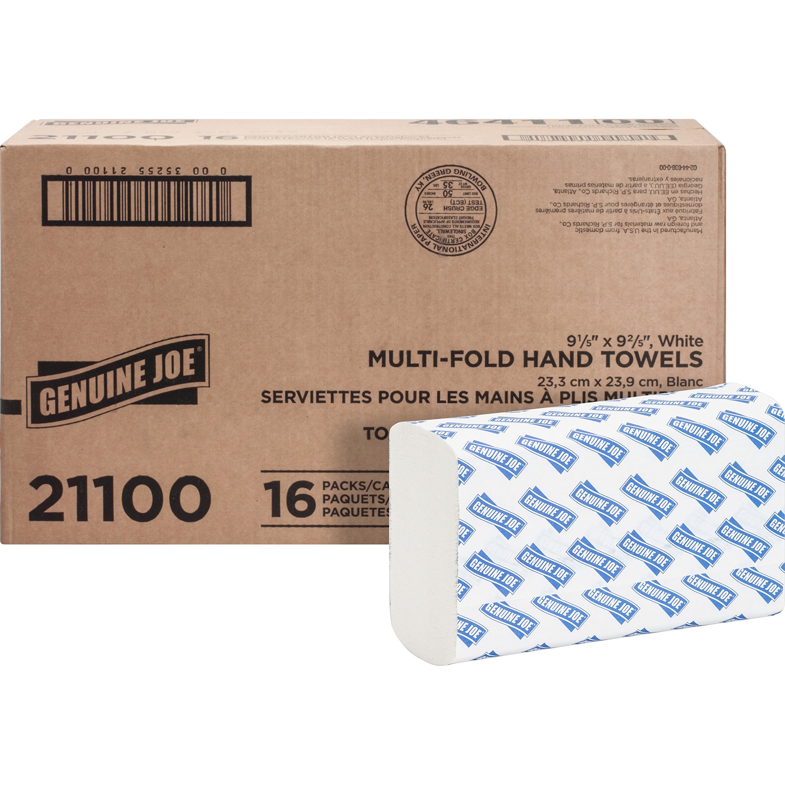 Genuine Joe GJO21100 Multifold Paper Towels, 9.5 x 9.1 Inches, 16-Pack (4 Packs) - Premium Absorbent Towels for Kitchen, Bathroom & Office Cleaning