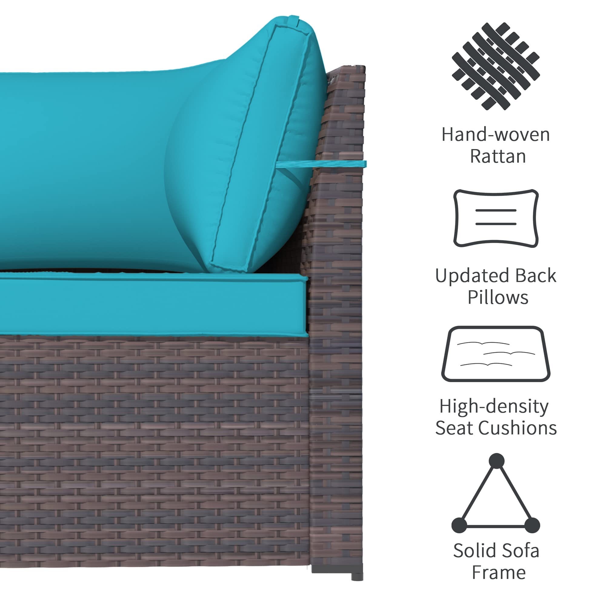6-Piece Outdoor Patio Furniture Set - All-Weather PE Rattan Sectional Sofa with High Backrest, Coffee Table & Teal Cushions | Perfect for Backyard, Garden, Poolside & Patio Relaxation