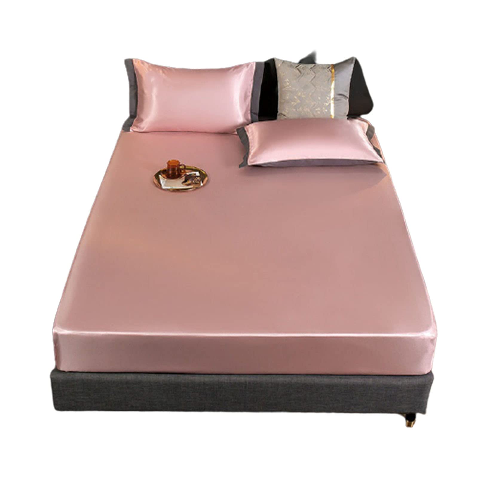 VALINK Full Fitted Sheet Set - Ultra Soft Ice Silk Bed Sheets with Pillowcases, Non-Slip Elastic Deep Pocket Design, Fade & Wrinkle Resistant, Machine Washable - Perfect for Guest Rooms, Dorms & Luxury Bedding