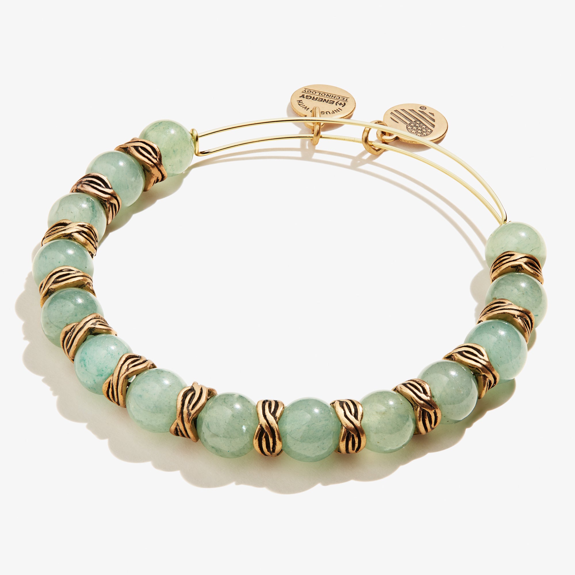 Aventurine Beaded Bangle Bracelet for Women - Natural Stone Healing Crystal Jewelry for Meditation, Yoga & Positive Energy