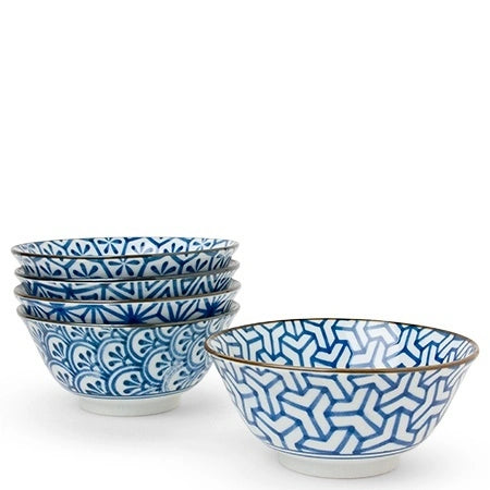 Miya Monyou Blue Don Hexagon Bowl Set of 6 - 2.75 Inch Ceramic Bowls for Sushi, Salad, Snacks & Desserts - Japanese Style Tableware for Home & Restaurant Use