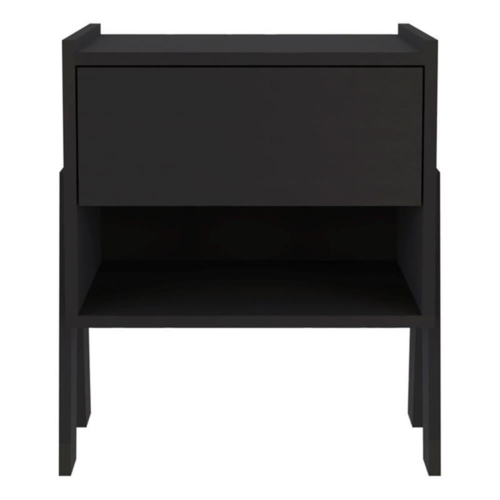 TUHOME Joy Nightstand - Black Engineered Wood Bedside Table with Storage Shelf | Perfect for Bedroom, Guest Room, or Dormitory