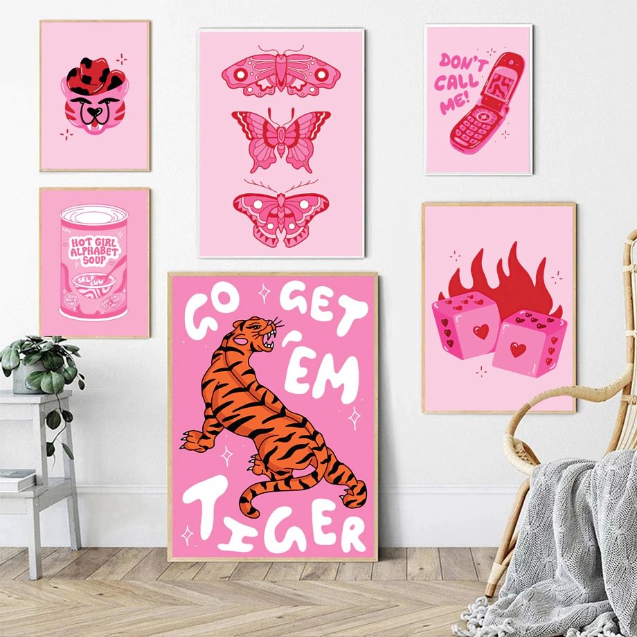 Trendy Hot Pink Girly Canvas Posters - Aesthetic Wall Art for Teen Girls' Bedroom & Dorm Room Decor
