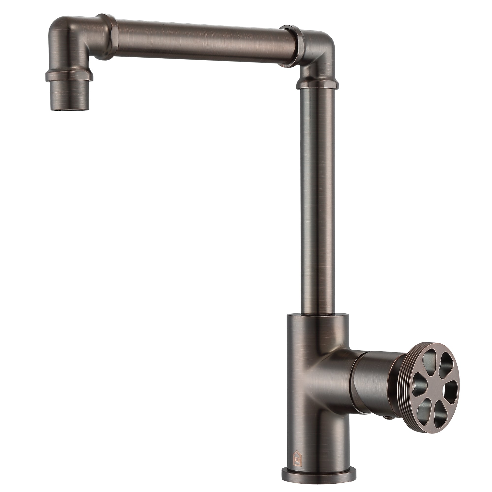 Oil Rubbed Bronze Round Wheel Handle 1-Hole Deck Mount Bathroom Faucet - Perfect for Modern and Vintage Bathroom Renovations