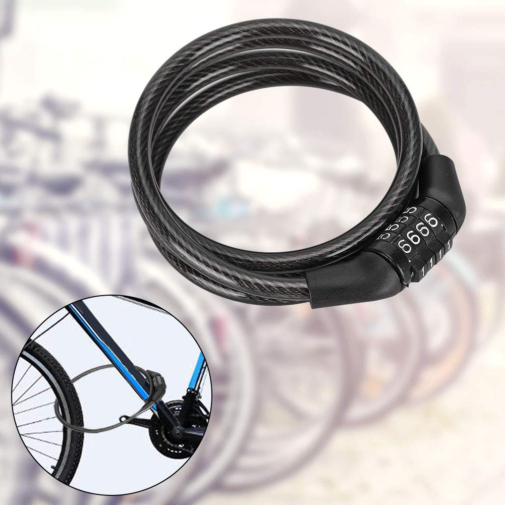 High Security 4 Digit Combination Steel Cable Lock - Heavy Duty Anti-Theft Coiling Bike Lock for Bicycles, Motorcycles & Outdoor Gear | Black | Perfect for Cycling, Travel & Storage Protection