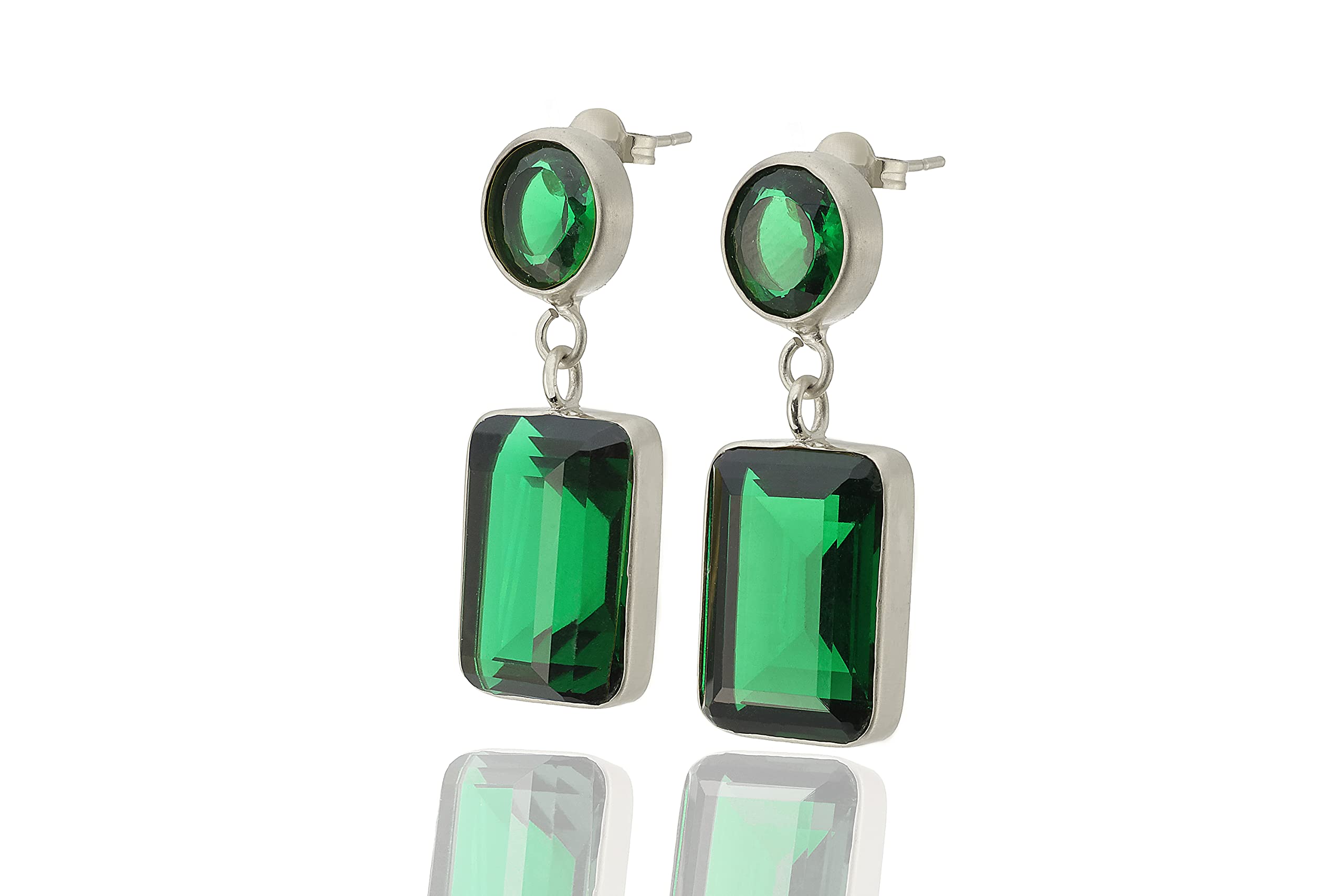 Multi-Stone Emerald Dangle Earrings - May Birthstone Bridal Jewelry - Sterling Silver/Rhodium Plated Statement Earrings for Weddings, Anniversaries & Special Occasions