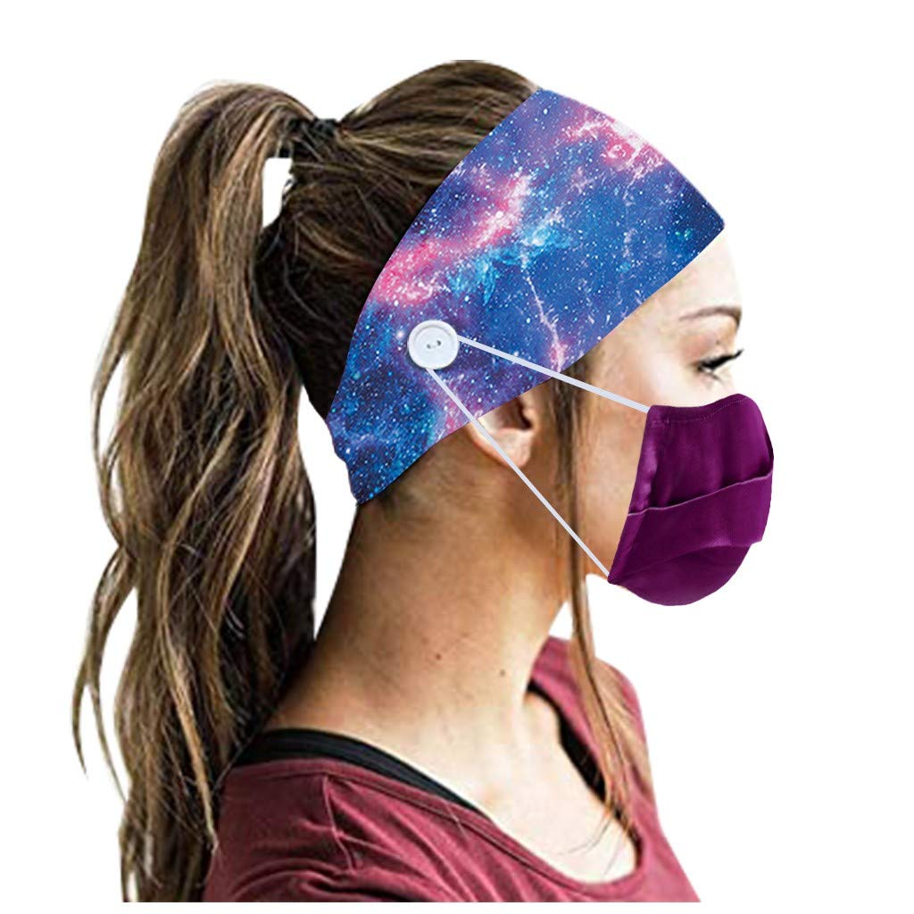 3-Pack Elastic Tie-Dye Printed Headbands with Button - Women's Yoga Running Sweatbands & Sports Hair Accessories - Perfect for Workouts, Jogging, Gym and Fashion Head Wraps
