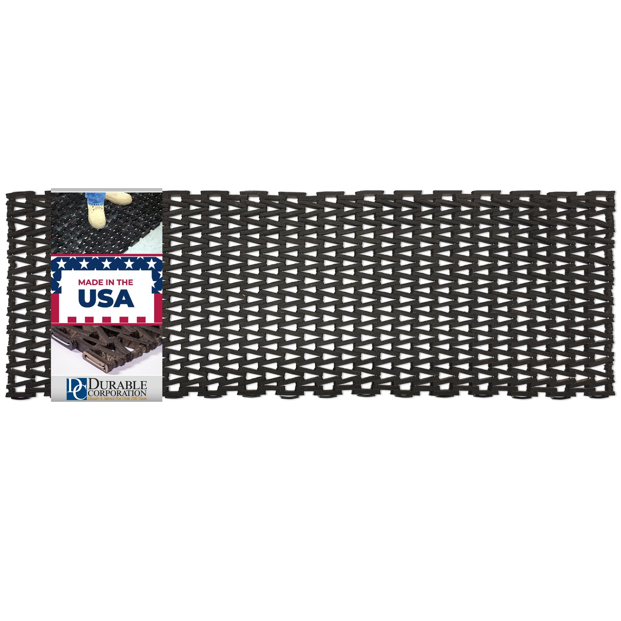 Durable Durite Recycled Tire-Link Outdoor Entrance Mat - Heavy-Duty Herringbone Weave, 24x60 Inches, Black - Perfect for Front Door, Patio, Garage & High-Traffic Areas
