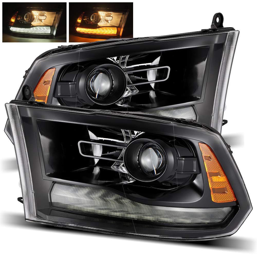 Modifystreet Full Gloss Black with Smoke DRL Headlights Replacement Kit for 2013-2018 Ram 1500/2500/3500 - Upgrade Factory Projector Headlights for Enhanced Night Driving & Off-Road Visibility