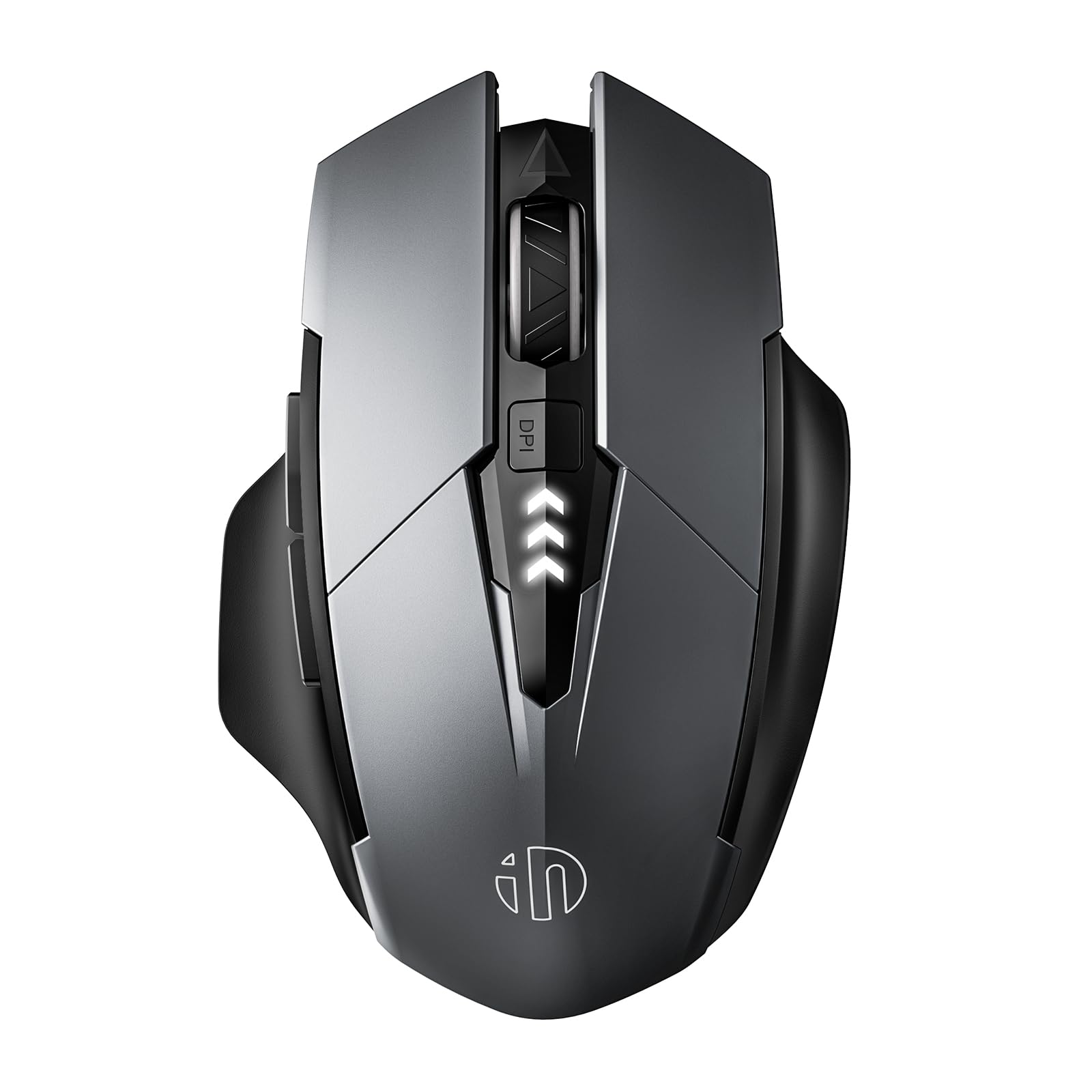 INPHIC Rechargeable Wireless Bluetooth Mouse - Tri-Mode (BT 5.0/4.0 + 2.4G) Multi-Device Silent Mouse with Battery Indicator, Ergonomic Gray Computer Mouse for Laptop, PC, MacBook & Office Work