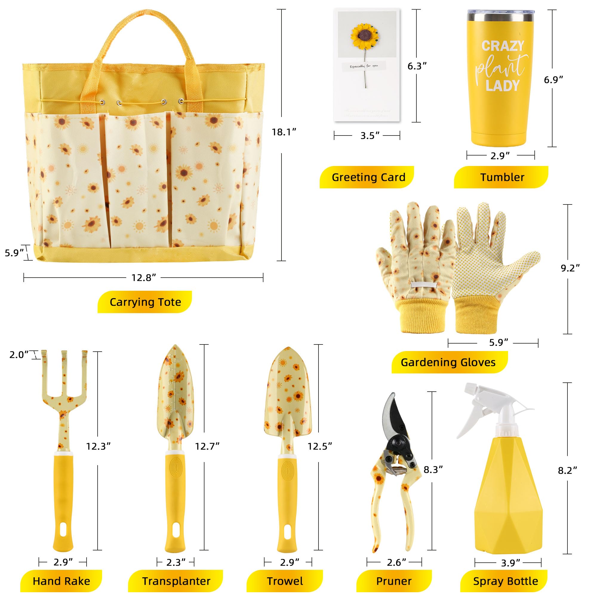 Premium Heavy Duty Gardening Hand Tools Set with Durable Tool Bag - Perfect Sunflower Themed Gift for Women | Ideal for Planting, Weeding & Outdoor Garden Work