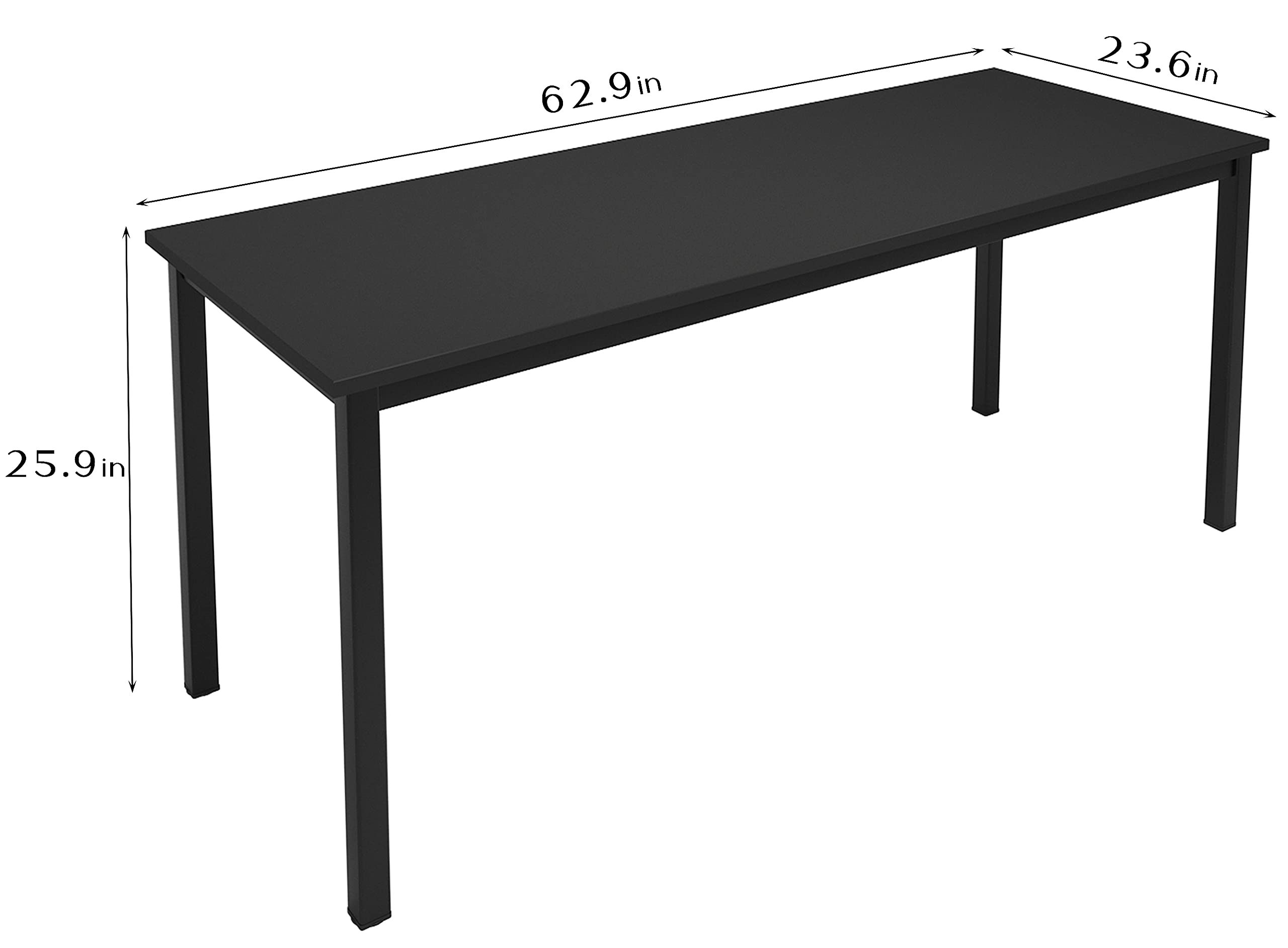 DLandHome 63 Inch Black Computer Desk - Home Office Desk, Writing Desk, Study Table, Gaming Desk Workstation for Small Spaces & Modern Workspaces