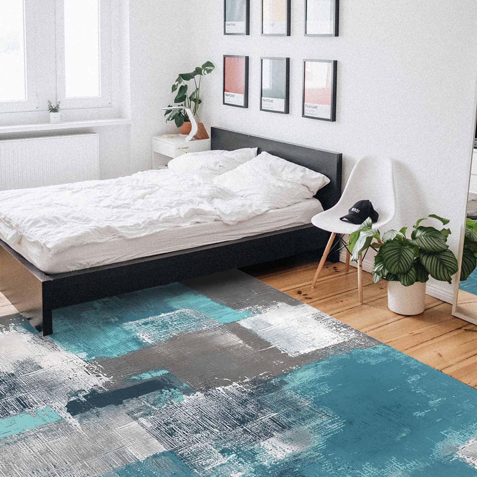 Modern Abstract Teal & Gray Shag Area Rug 2'8