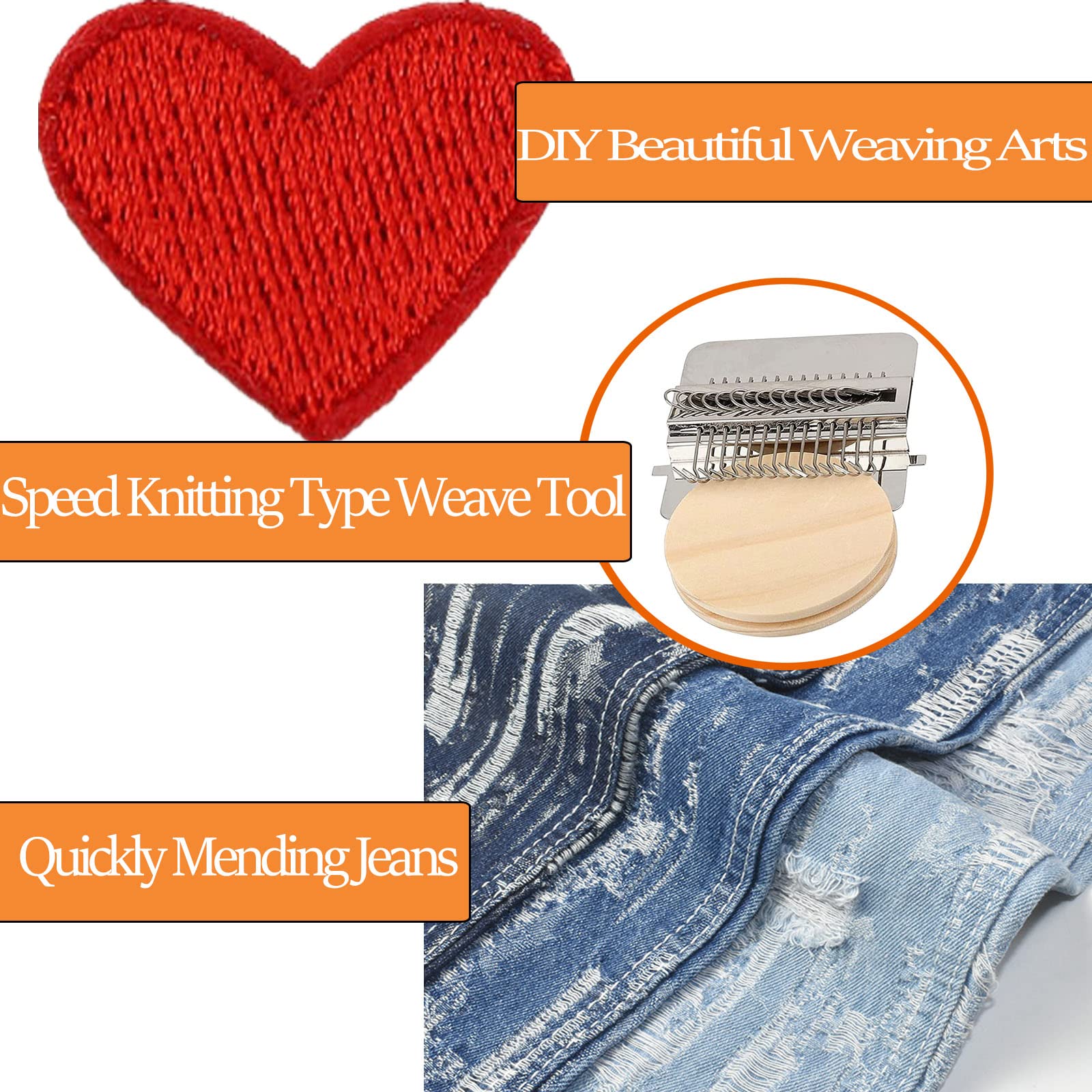 2PCS DIY Wooden Darning Machine Wavy Weaving Tool - 14 Needle Multifunctional Cloth Mender for Clothes & Jeans Repair | Perfect for Home Sewing, Fabric Restoration & DIY Crafts