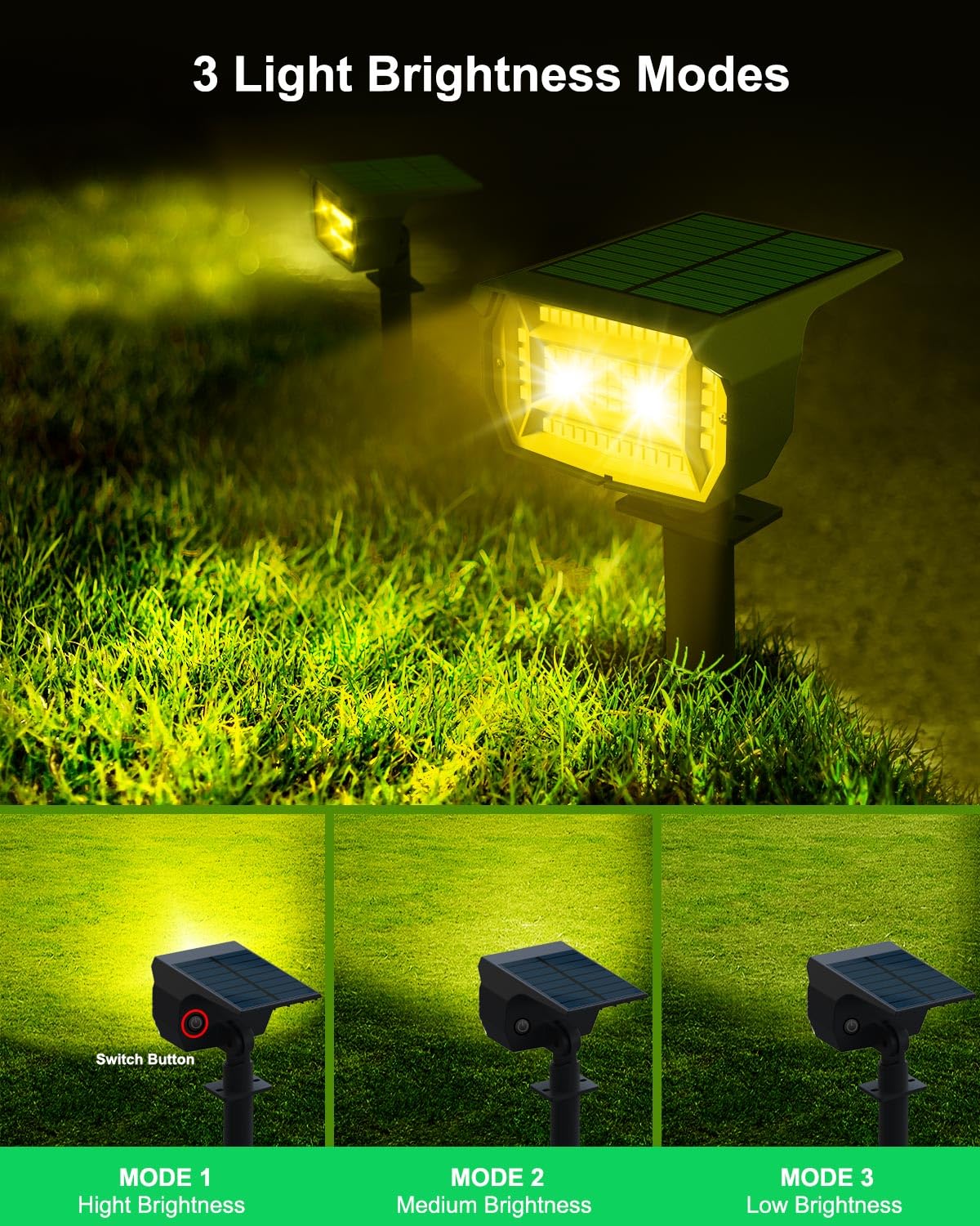 LOTMOS 72 LED Solar Spot Lights Outdoor Waterproof - 2-in-1 Solar Landscape Lighting with 3 Modes & Auto On/Off - IP67 Rated Solar Powered Wall Lights for Front Door, Backyard, Garage, Garden, Pathway (Warm White) | Perfect for Accent Lighting and Home Security