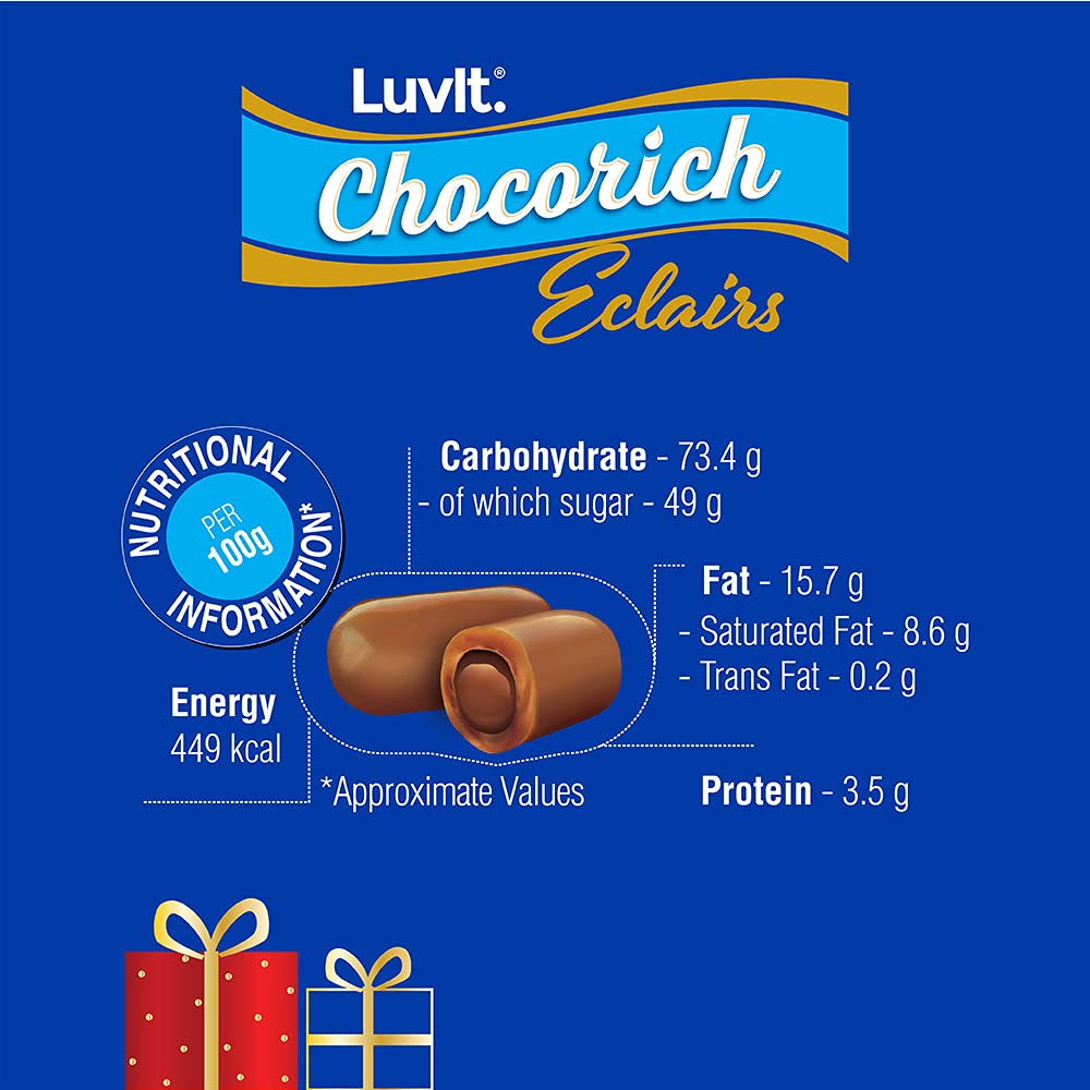LuvIt Chocorich Classic Eclairs Chocolate - 78 Piece Birthday Party Pack (390g) | Bulk Chocolate Candies for Parties, Gifts & Celebrations | Perfect for Halloween, Christmas & Easter Treats