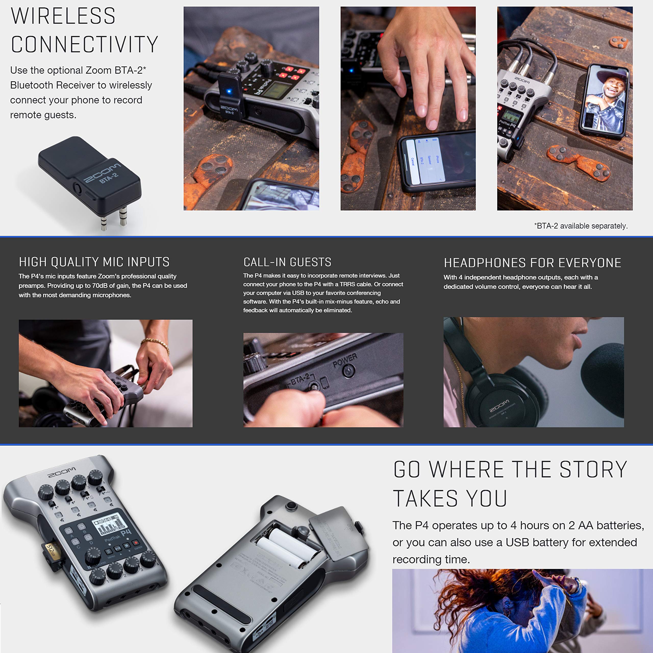 Zoom PodTrak P4 Portable 4-Track Podcast Recorder Kit with 32GB SD Card, Batteries & Accessories - Perfect for Home Studio, Field Recording & Podcast Interviews