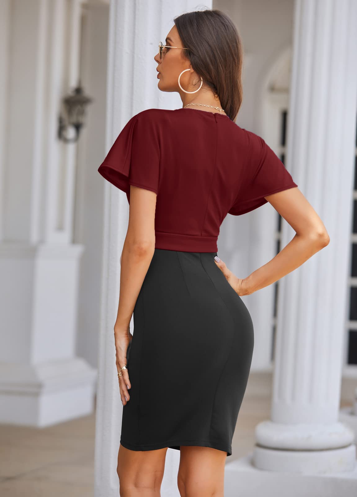 GRACE KARIN Women's Professional Pencil Dress - Short Sleeve Business Office Dress for Wedding Guest, Cocktail Party & Work | Slim Fit Formal Dress for Women | Perfect for Business Meetings, Office Wear & Special Occasions