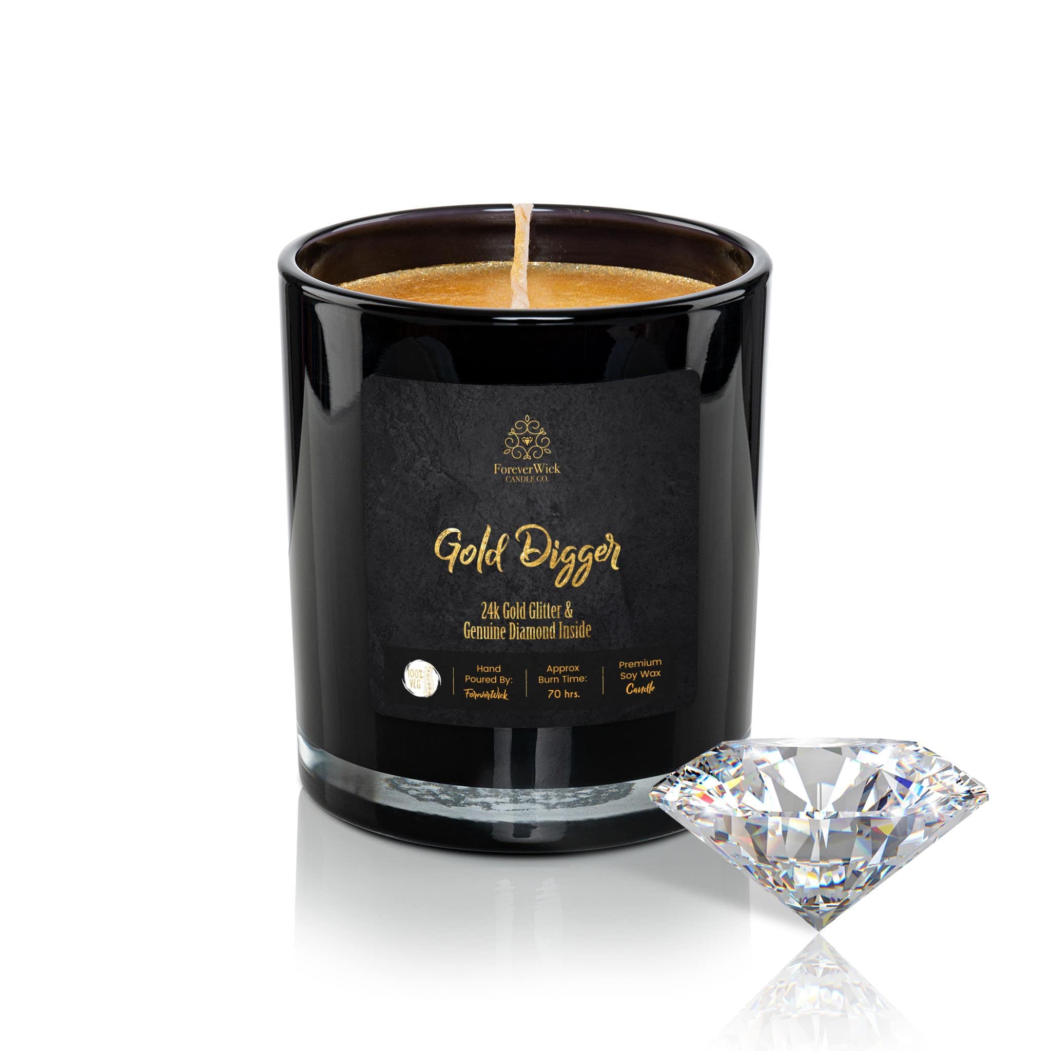 Gold Digger Surprise & Rose Scented Soy Candle with Hidden Diamond Inside | 14oz All-Natural Organic Candle | 70-Hour Burn Time | Perfect Romantic Gift for Women, Anniversaries & Special Occasions | Set the Mood for Date Nights, Proposals & Luxury Home Decor