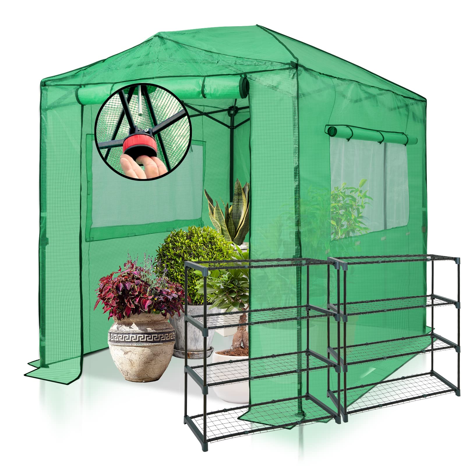 EAGLE PEAK 8'x6' Portable Greenhouse with 2 Shelves - Compact Walk-in Plant Protection for Backyard Gardening & Seed Starting