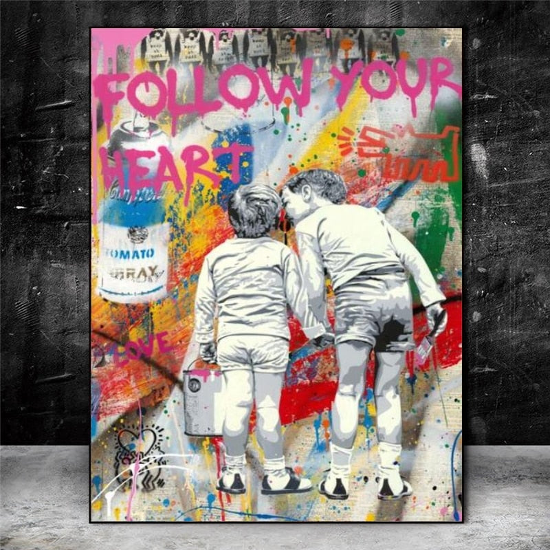Banksy Canvas Art - Follow Your Heart Graffiti Poster Wall Decor | Unique Street Art Prints for Living Room, Bedroom & Office