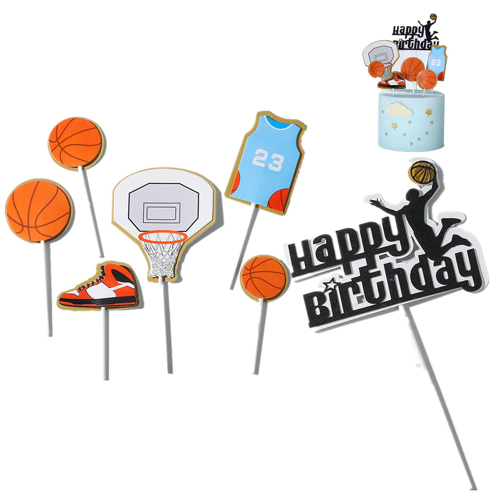 Basketball Birthday Cake Topper Set - Happy Birthday Decorations for Men & Boys - Party Supplies for Birthday Events & Celebrations - Perfect for Sports Themed Parties & Cake Decorating