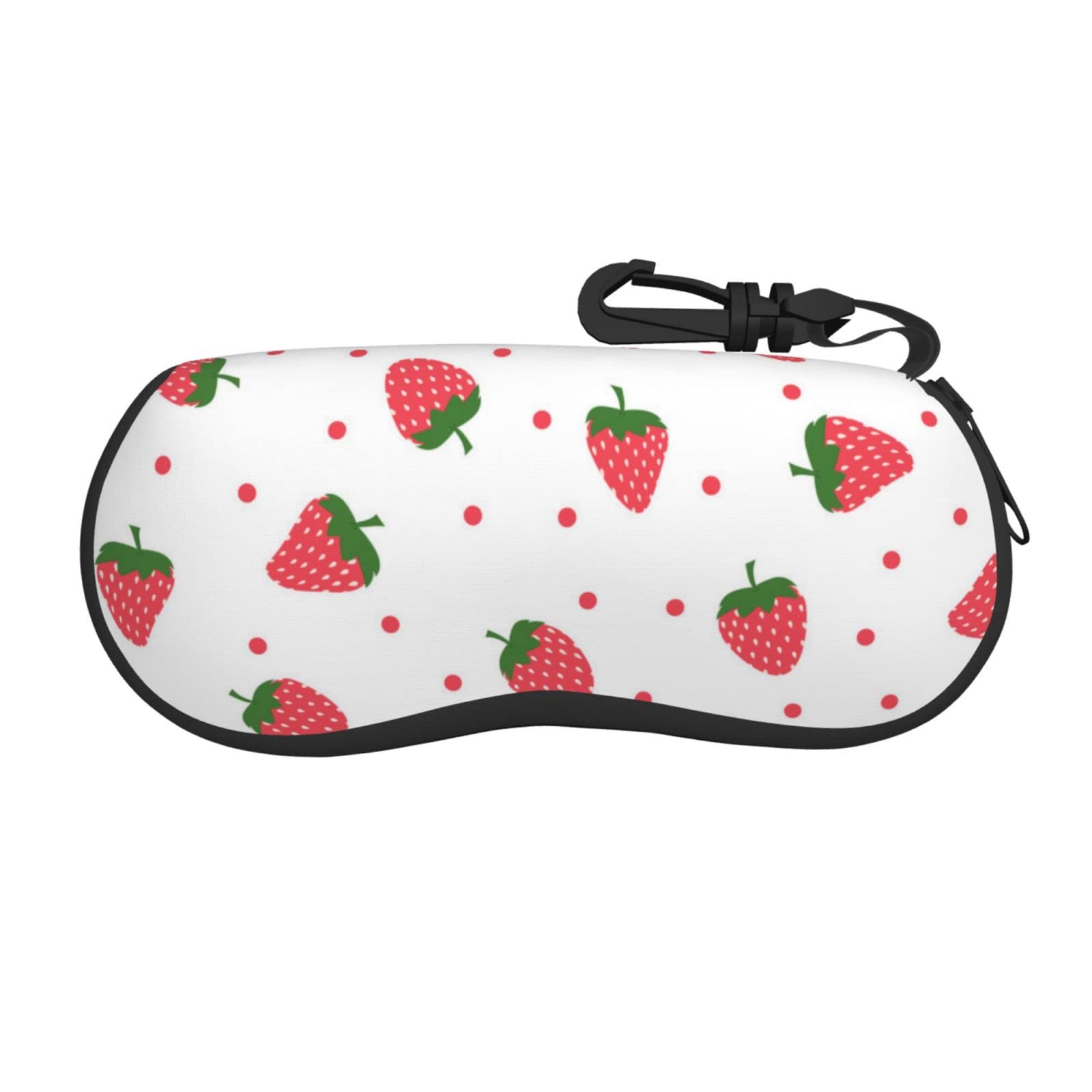 Stylish Strawberry Glasses Case for Women - Soft Zippered Eyeglass Holder with Carabiner Clip | Portable Sunglasses Storage for Travel, Beach & Everyday Use