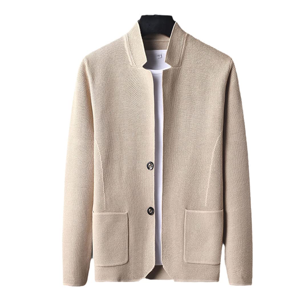 Men's Casual Solid Color Knit Cardigan - Stand Collar Loose Fit Big Size Jacket (Black) | Perfect for Office Wear, Fall Layering & Outdoor Activities