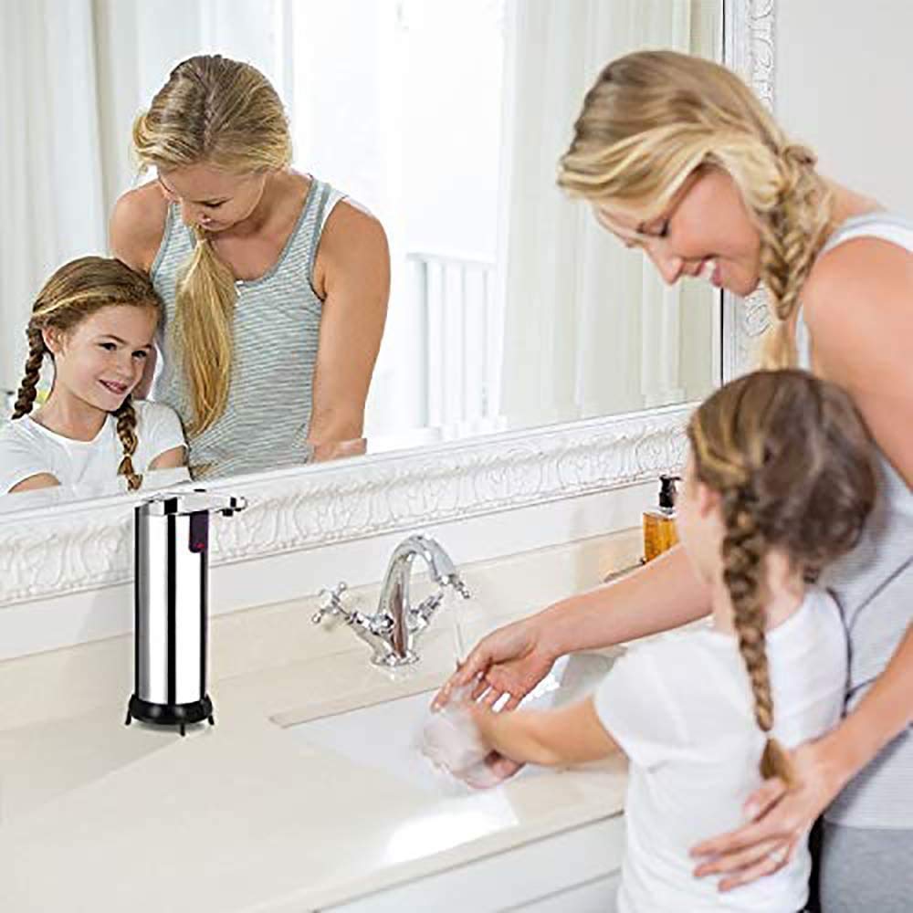 Automatic Infrared Touchless Soap Dispenser with Visible Window - Upgraded Stainless Steel Waterproof Base for Bathroom, Kitchen, Hotel & Restaurant | Hands-Free Sanitation Solution for Home, Office and Public Spaces