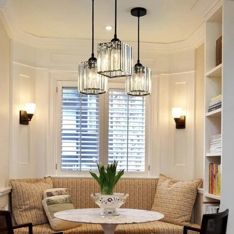 Clear Cylindrical Glass Pendant Light Fixture - Modern Hanging Lamp for Kitchen Island, Dining Room & Bedroom Lighting Decor