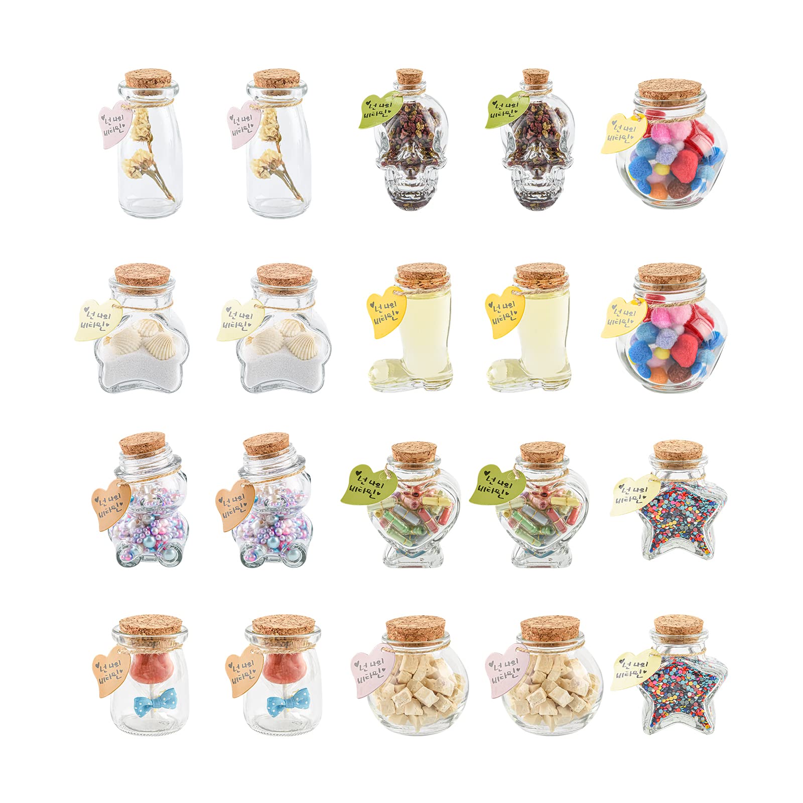 20 Pcs Glass Bottle with Cork Set - Assorted Shapes Potion Bottles, Bud Vases & Spell Jars for Home Decor, Wedding Sand Ceremony, Wishing Rituals & DIY Crafts - Clear Apothecary Vials for Decorative Propagation