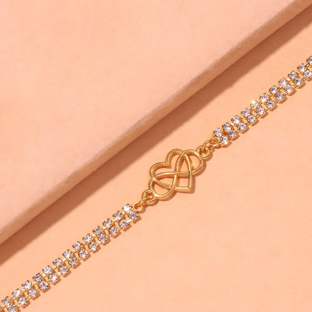 Stylish Women's Crystal Heart Anklet - Rhinestone Double Layer Tennis Chain Ankle Bracelet for Beach, Boho & Goth Fashion | Perfect Gift for Her, Birthday, Anniversary & Summer Vacations