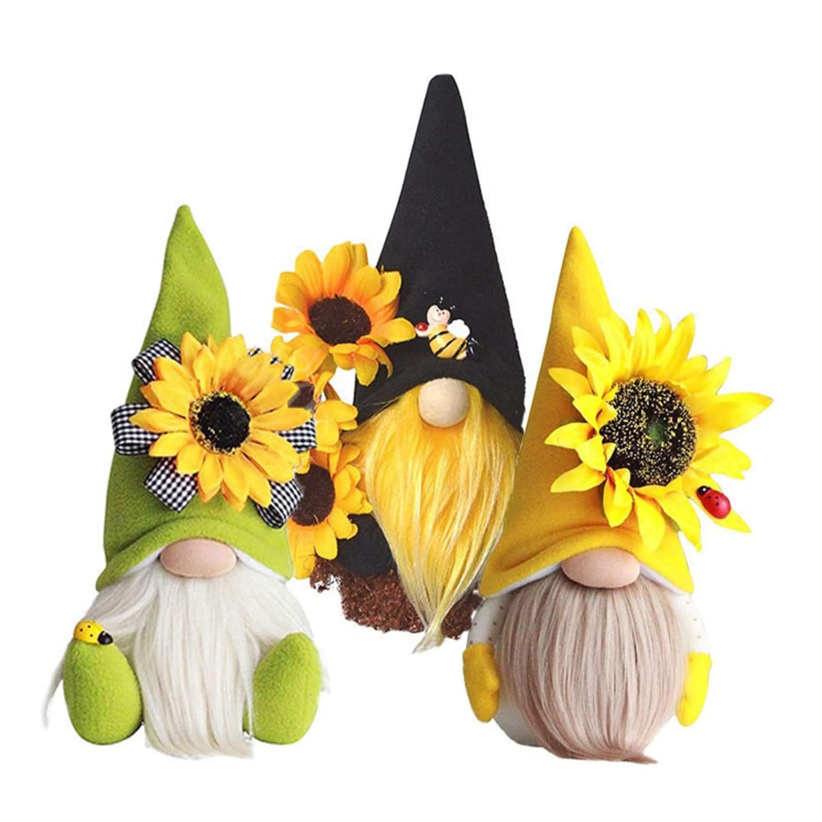 Handmade Faceless Gnome Plush Decor - Sunflower Themed Easter & Spring Summer Home Office Festival Ornaments (Black, Yellow, Green) | Perfect for Seasonal Decor, Gift Giving & Cozy Interior Design