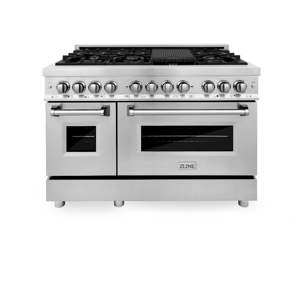 ZLINE 48 Inch Professional Kitchen Package - Stainless Steel Dual Fuel Range & Convertible Vent Hood (2KP RARH48) | Perfect for Home Chefs & Modern Kitchens
