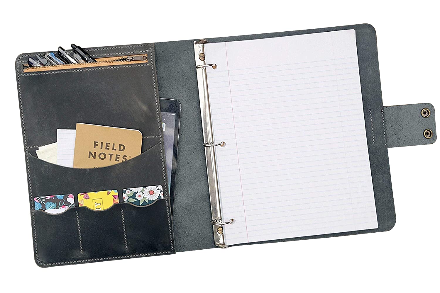 Personalized Gray Leather 3-Ring Binder - Professional Business Portfolio Organizer with Cover Letter Pocket | Perfect for Office, School & Corporate Presentations (Model NL09BC)
