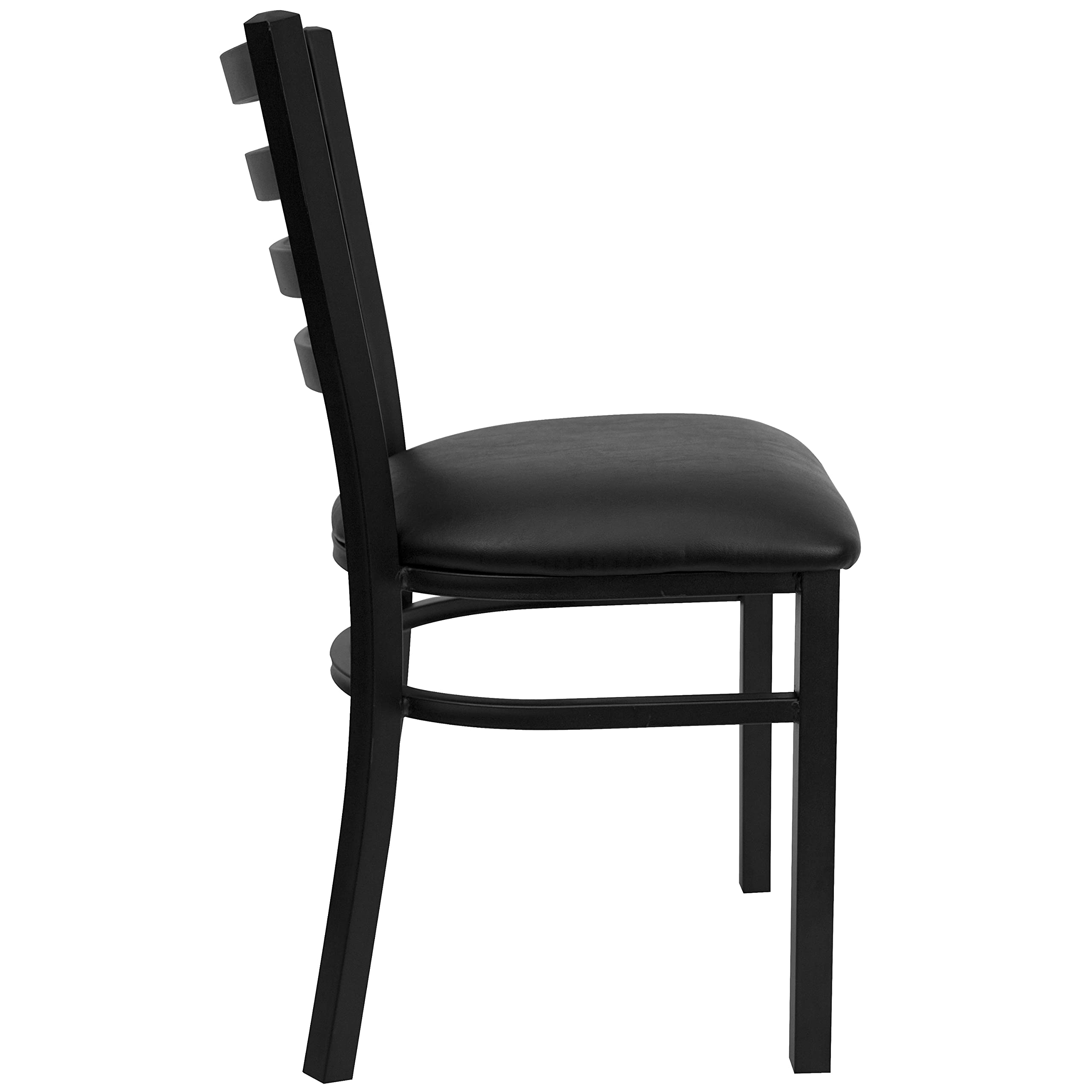 2 Pack Black Metal Ladder Back Restaurant Chairs with Vinyl Seat - Commercial Dining Furniture for Cafes, Diners & Home Kitchen Use